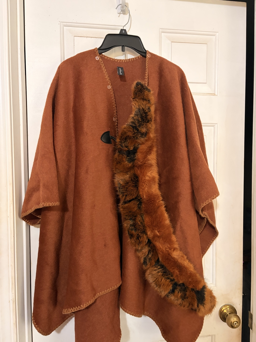 Sacred Threads Rust Orange Faux-Fur Trim Cape